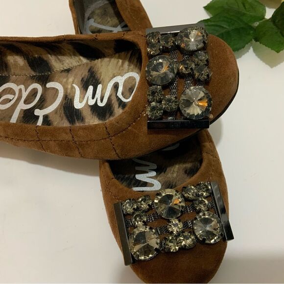 Sam Edelman Women's Ballet Flat Size 6.5 Brown Leather Slip On Shoe Beaded - Picture 5 of 11